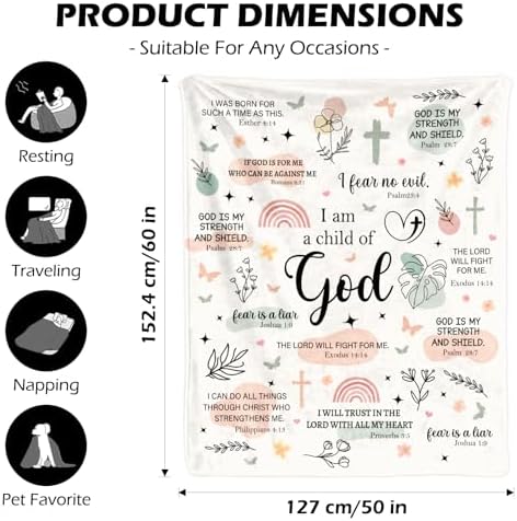 Christian Gifts for Women - I Am a Child of God Blanket 60"x50", Inspirational Religious Birthday Gifts for Women Mom Sister Friends, Christmas Baptism Catholic Spiritual Jesus Faith Bible Prayer - Image 2