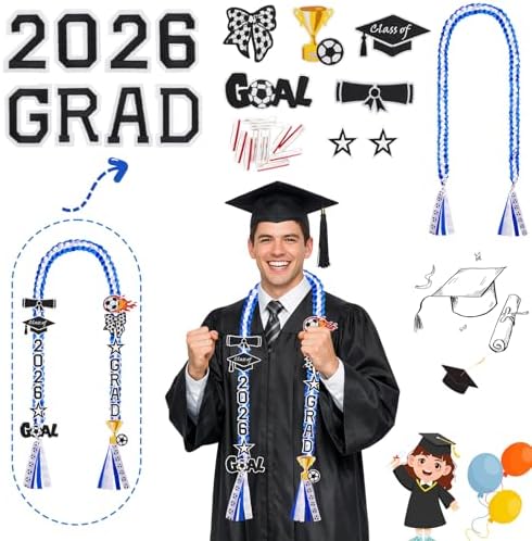 Class of 2026 Graduation Lei,Blue&White Graduation Ribbon Lei - Image 4