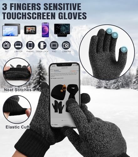 floconssy Men's Winter Hat Scarf Gloves Set of 3, Knit Thermal Combo Gifts - Image 3