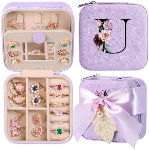 AYGXU Travel Jewelry Box for Women and Girls - Small Case With Initial A-Z - Teacher Gifts by AYGXU