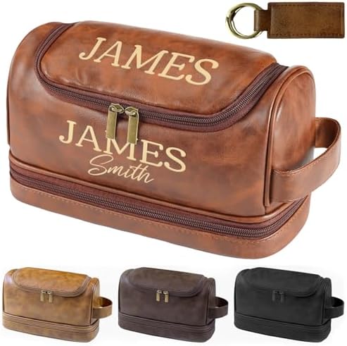 Sparklove Personalized Toiletry Bag for Men Gifts, Father Day Gifts Custom Leather Shaving Bag, Engraved Travel Bag, Birthday Present for Dad Husband Groomsmen Son Wedding Anniversay by Sparklove
