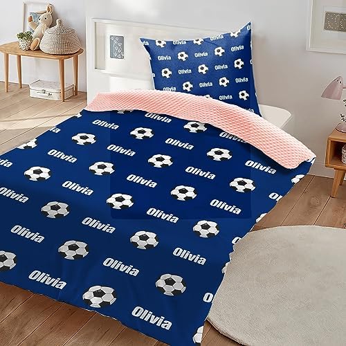 Custom Soccer Blanket - Personalized Name with Soccer Patterns - Soft Plush Flannel Blanket with Double Layer Dotted Backing for Baby Toddler Kids Teen Boys Girls Gifts Blue - Image 3
