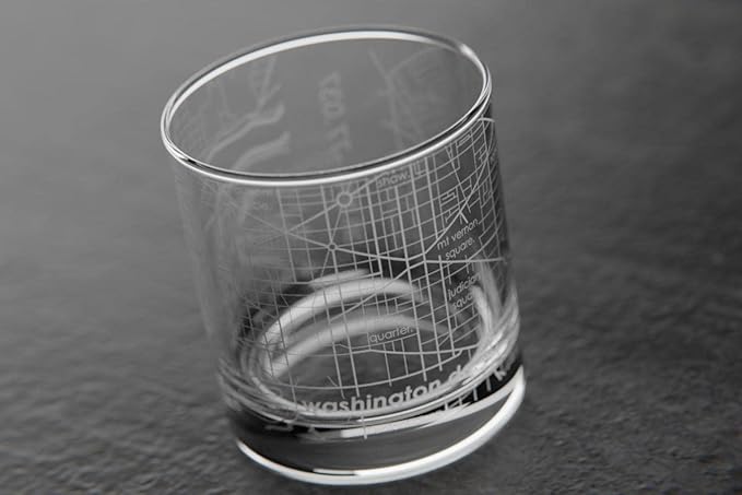 Well Told Engraved Washington DC Map Rocks Glass, Old Fashioned Whiskey Glass (11 oz, Clear) Etched Whiskey Glass, Gifts For Whiskey Lovers
