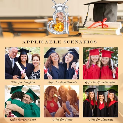 Turandoss Graduation Gifts for Her 2026, S925 Sterling Silver Heart Birthstone Graduation Cap Necklaces Class of 2026 High School College Graduation Gifts for Her - Image 5