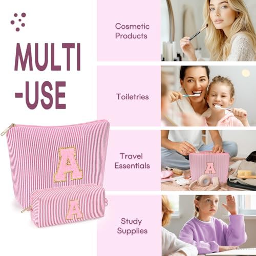mibasies 2 PCS Initial Makeup Bags for Women: - Birthday Gifts for Teen Girls 11 12 13 14 15 16 Years Old - Preppy Trendy Stuff - Cosmetic Bag for Travel Toiletry - Pink A - Image 4