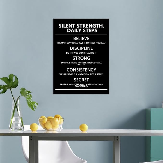 Inspirational Canvas Wall Art Silent Strength,Daily Steps quote Motivational Poster Painting Prints Wall Pictures for Home Office Gym Decor Framed Artwork [18''W x 24''H]