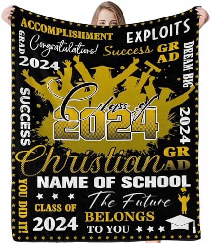 Graduation Gift Blanket Blanket with Pictures Customized Soft Class of 2024 Graduation Gifts Customized Blankets Graduation Gift Card Box Customize Blankets with Photos 54x70inch by Unknown