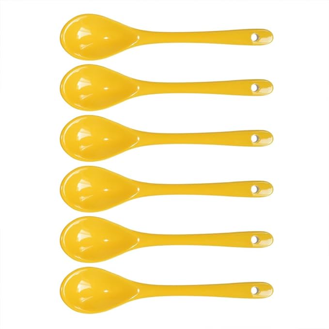 Yellow 6 pcs Porcelain Egg Spoons Ceramic Spoons 4.7 inch Coffee Dessert Yogurt Tea Milky Tea