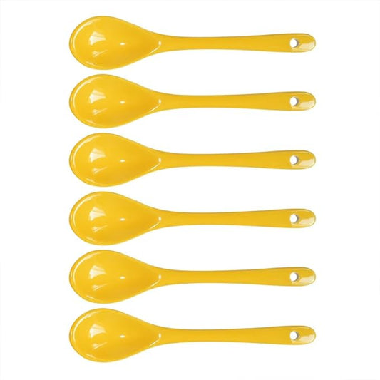 Yellow 6 pcs Porcelain Egg Spoons Ceramic Spoons 4.7 inch Coffee Dessert Yogurt Tea Milky Tea
