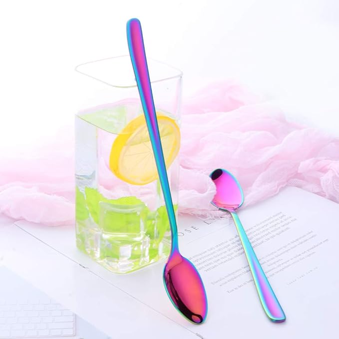 Buyer Star Long Handle Iced Tea Spoons Set of 6, 8 inch 18/10 Coffee Spoon Sets for Mixing, Cocktail Stirring, Tea, Coffee, Milkshake, Cold Drink