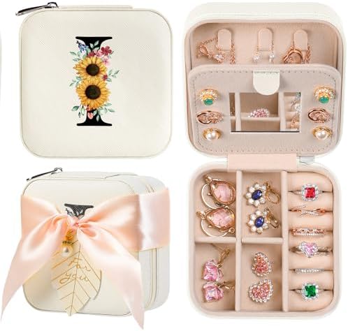 AYGXU Travel Jewelry Box for Women and Girls - Small Case With Initial A-Z - Teacher Gifts by AYGXU