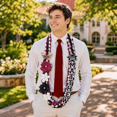 Personalized Graduation Lei 2025 2026 – Custom Name Hand Woven Ribbon Lei with Flowers Butterfly Charm | Class of 2026 Money Lei | 12 Color Options | 50 Inch | Graduation Gift for Him Her (Style 1) - Image 7