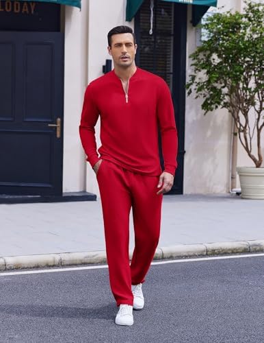 COOFANDY Men's 2 Piece Tracksuit Set Polo Athletic Sweatsuit Quarter Zip Jogging Long Sleeve Casual Sports Outfits - Image 2