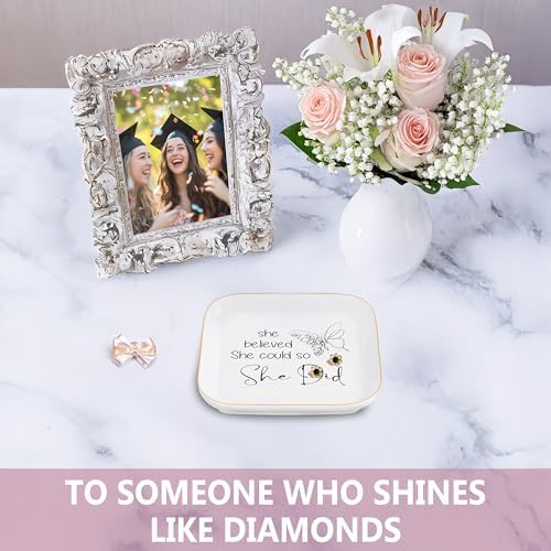 Congratulations Gifts for Women, College Graduation Gifts for Her New Job Gifts - She Believed She Could Jewelry Tray Ceramic Trinket Dish Inspirational Promotion Gift for Coworker - Image 6