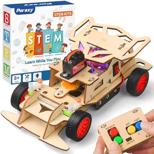 Poraxy STEM Kits for Kids 8-10, STEM Toys for Boys Ages 8-13, Remote Control Car, Wooden 3D Puzzles Science Kits 8-12 Projects Building Model, Birthday Gifts for 9 11 14 Year Old Teen Boys Girls by Poraxy