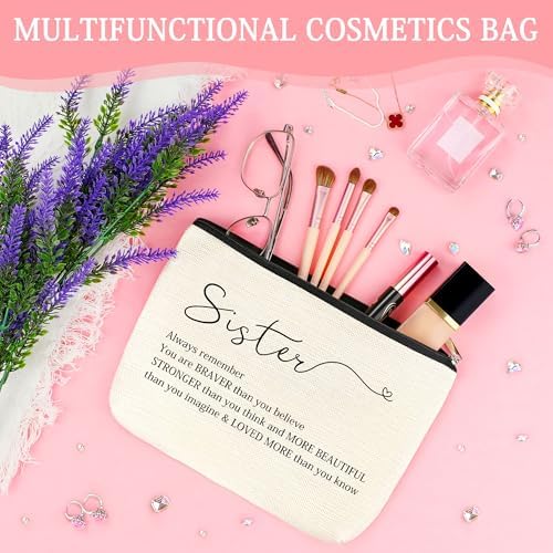 Sister Gifts from Sisters Birthday Gifts for Sisters Adult Best Sister Ever Gift Ideas for Women Cool Presents Set with Funny Glass Cup, Unique Makeup Bag, Scented Candle, Bracelet, Keychain, Card - Image 3