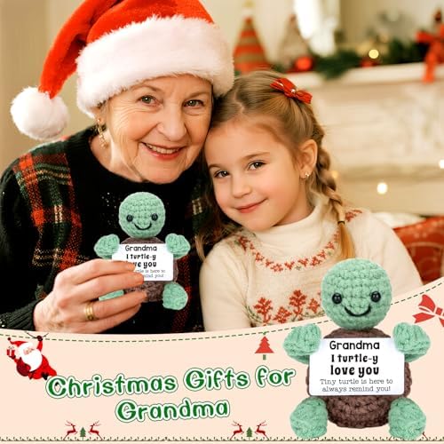 4THFARMES Mini Funny Turtle Grandma Gifts, Birthday Gifts for Grandma from Granddaughter Grandson Grandkids, Nana Gigi Love Small Cute Stuff Things, Handmade Emotional Positive Crochet Turtle - Image 6