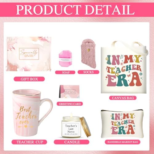 DHQH Best Teacher Christmas Gifts for Women, Teacher Birthday Appreciation Gifts Set, Funny Thank You Gift Basket with Canvas Tote Bag - Image 2