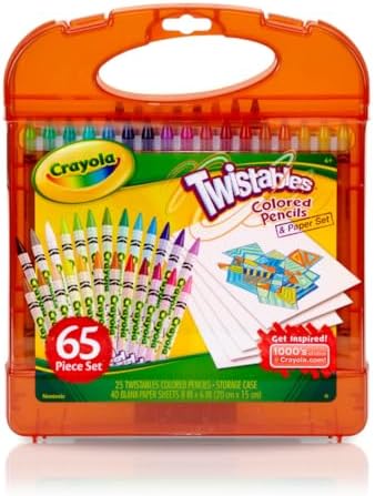 Crayola Twistables Colored Pencils Set 65 pieces (25 pencils + 40 paper sheets), Kids Drawing Kit, Portable Art Case, Kids Colored Pencils, Coloring Supplies, Gifts. by Crayola