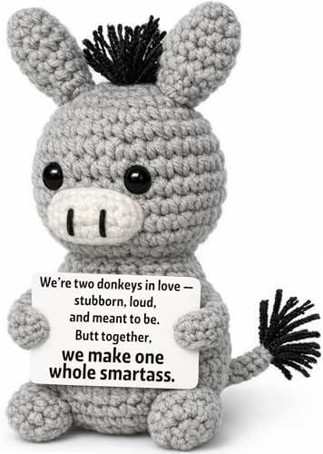 Funny Valentines Love Gift for Her Him Wife Husband Girlfriend Boyfriend - Anniversary Wedding Decoration - Small Crochet Donkey, Easter Basket Stuffer for Couples by FRABACA