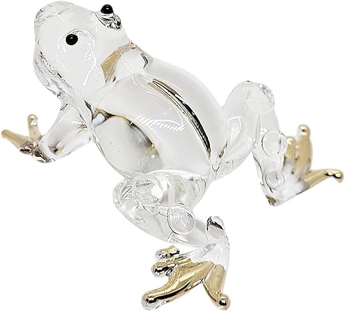 WitnyStore 2" Clear Frog Gold Toes Artistic Blown Glass Figurine Premium Hand-Blown Statue Tabletop Decoration Unique Collectible for Adult Collectors Handcrafted Elegant Home Room Decor