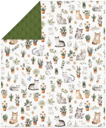 Watercolor Cats Tropical Houseplants Baby Blankets for Girl Boy Boho Neutral Kittens Soft Mink Dotted Backing Double Layer Swaddle Blanket for Toddler Nursery Cat Lover Gift Bed Blanket Crib 30x40 - Image 2