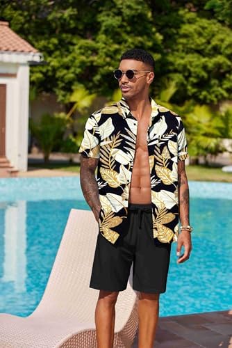 COOFANDY Men's Hawaiian 2 Piece Outfits Floral Button Down Shirt and Shorts Vacation Outfits Summer Beach Matching Set - Image 4