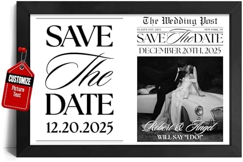 VICILO Personalized Save The Date Newspaper Poster – Custom The Wedding Post News Announcement Photo Frame Canvas, Unique Engagement Gift for Couples, Wedding Décor & Keepsake by VICILO