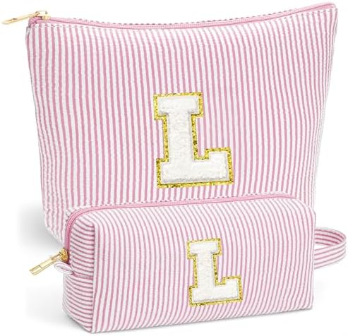 Initial Makeup Bag Set - Cute Pink Stuff for Women, Makeup Pouch Cosmetic Bag, Travel Essentials Toiletry Bag, Birthday Christmas Gifts for Women, Light Pink L by Fohufo