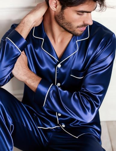 SWOMOG Mens Silk Satin Pajamas Set Long Sleeve Sleepwear Button-Down Pj Two-piece Loungewear with Long Pants S-XXL - Image 3