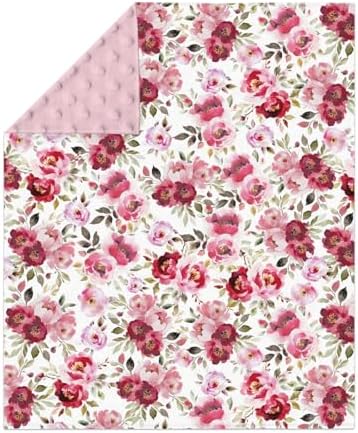 Pink Peonies Roses Baby Blankets for Girl Large Watercolor Blossoms Soft Mink Dotted Backing Double Layer Swaddle Receiving Blanket Spring Floral Bloom Bed Throws for Infant Toddler Nursery 30x40 - Image 2