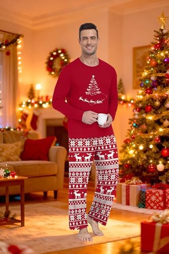 PrinStory Men's Pajama Sets Loungewear Sleepwear Pjs Lightweight Long Sleeve Shirts & Bottoms Soft Comfy Sleep Sets S-2XL - Image 5
