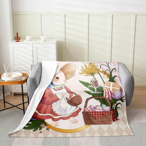 Erosebridal Bunny Flannel Blanket Queen Inch Easter Eggs Fleece Blanket Dice Rose Basket Bowknot Fuzzy Plush Throw Fairytale Mirror Floral Geometric Living Room Decor - Image 2