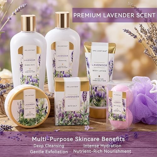 Spa Gifts for Women - Spa Luxetique Bath Baskets for Women, 8 Pcs Lavender Bath Sets with Bubble Bath, Lotion, Birthday Sets, Mothers Day Gifts for Mom - Image 3