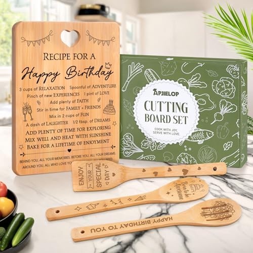 Birthday Gifts for Women - "Recipe for a Special Happy Birthday" Birthday Gifts for Men Cutting Board Set, Bamboo-Made Engraved Utensil Set Gifts for Women Birthday. - Image 2