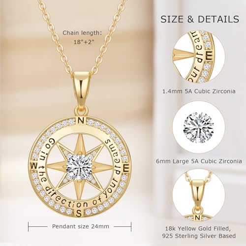 Mkhhy Compass Necklace for Women, Gifts Graduation for Her, Inspirational Graduates Jewelry, Class of Senior High School College Graduation Gifts for Friends with Congrats Grad Box and Gift Card - Image 4
