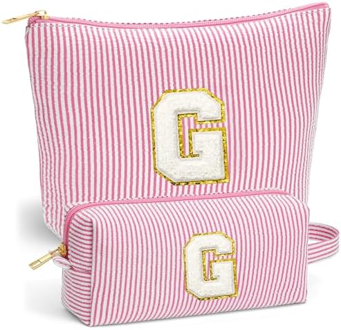 Travel Makeup Bag Organizer - Travel Essentials Toiletry Bag for Women, Initial Travel Toiletry Bag with Zipper | Preppy Stuff Birthday Gifts for Women Mom Daughter, Pink Letter G by Fohufo