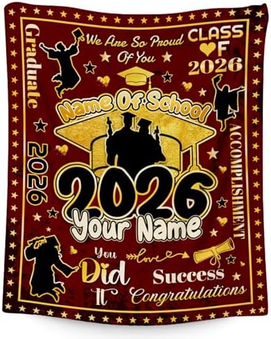 Class of 2026 Personalized Graduation Blanket, Custom Grad Gifts for Daughter Son Friend - Soft Fleece Throw Blanket for High School College Senior by Foryourlove