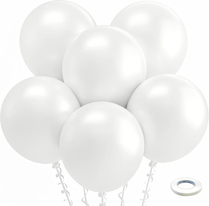 Bezente Pearl White Balloons 18 Inch - 30 Pack Large Thick Ivory Balloons Big Round Pearlescent White Latex Balloons for Christmas Anniversary Wedding Baby Shower Birthday Party Decorations