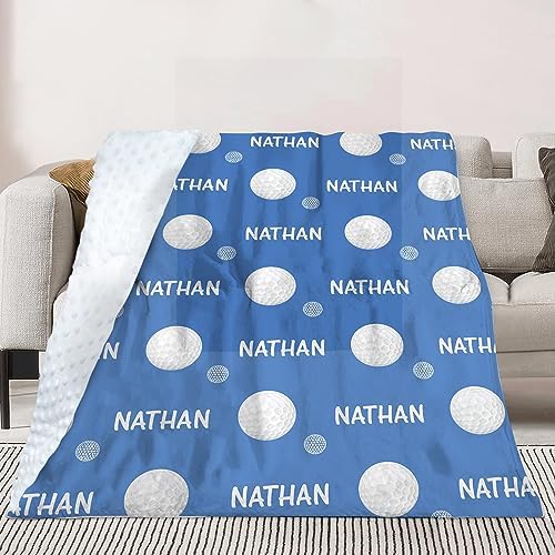 Custom Golf Blanket - Personalized Name with Golf Patterns - Soft Plush Flannel Blanket with Double Layer Dotted Backing for Baby Toddler Kids Teen Boys Girls Gifts Blue - Image 4