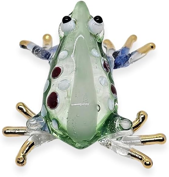 WitnyStore 1¾" Green Blue White Dot Frog Artistic Blown Glass Figurine Premium Hand-Blown Statue Tabletop Decoration Unique Collectible for Adult Collectors Handcrafted Elegant Home Room Decor