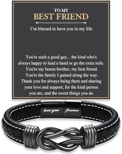 Love You Forever Infinity Leather Bracelet Gifts for Men Him Teen Boys by FIEEFX