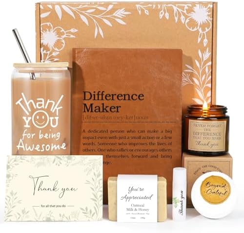 iAOVUEBY Thank You Gift for Women w/Difference Maker Journal, Employee Appreciation Gifts for Coworkers, Teacher, Nurse, Secretary, Mentor, Leader, Boss Day Gift Basket by iAOVUEBY