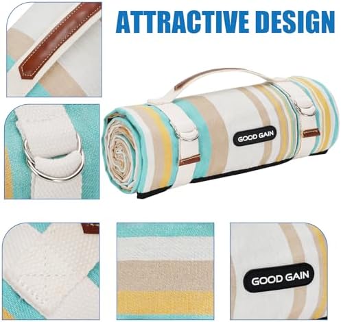 G GOOD GAIN Picnic Blanket Waterproof & Sand Proof,Beach Blanket Portable with Carry Strap, XL Large Foldable Picnic Rug Machine Washable for Camping Party,Wet Grass,Kids Playground.(Pineapple Yellow) - Image 3
