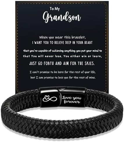 Btysun Mens Leather Bracelet, Teen Boy Gifts Stocking Stuffers for Teen I Love You Gifts for Him Boyfriend Birthday Gift for Son Husband Godson Bracelets for Men Dad Christmas Anniversary Jewelry by BTYSUN