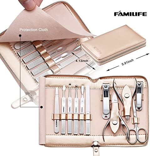 FAMILIFE Stainless Steel Manicure Set 11-in-1 Professional Nail Clipper Kit - Image 2
