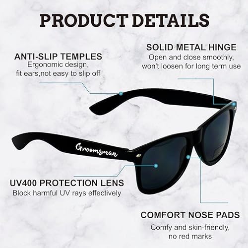 Groomsmen Sunglasses for Men - Wedding Sunglasses for Groomsman Proposal Gifts, Bachelor Party Favors - Image 3
