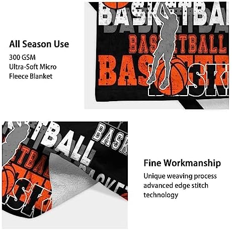 Mercuryelf Basketball Throw Blanket - Soft, Fuzzy & Warm - 30x40 Inches Small Blankets for Lap, Crib - Black Sports Throws Gift for Basketball Lovers - Image 4