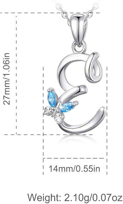 EUDORA Sterling Silver Butterfly Initial Necklaces for Women, Elegant Letter Neckles Personalized Gift for Mother, Sister, Daughter, 18 inch Chai