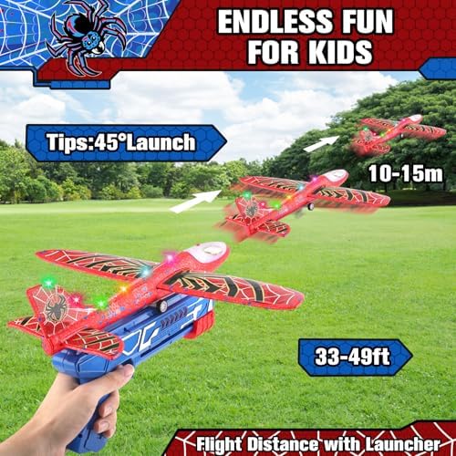 Fuwidvia 3 Pack Airplane Launcher Toys, 13.2'' Spider LED Foam Glider - Image 2